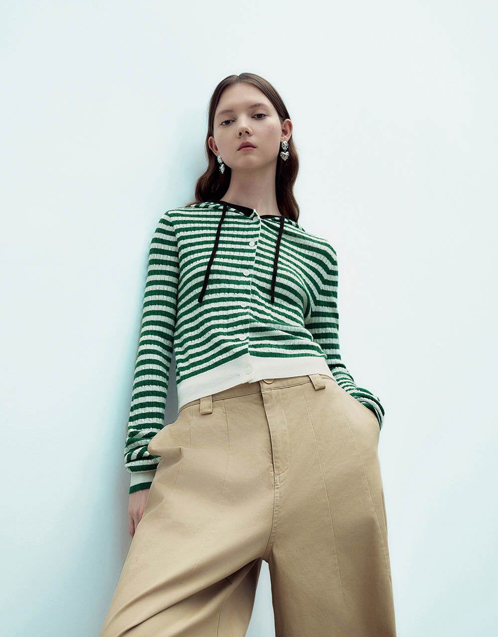 Striped Hooded Knitted Cardigan sold by Urban Revivo