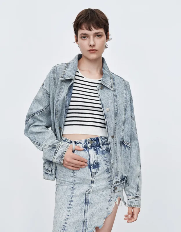 Oversized Stitch Detail Denim Jacket sold by Urban Revivo
