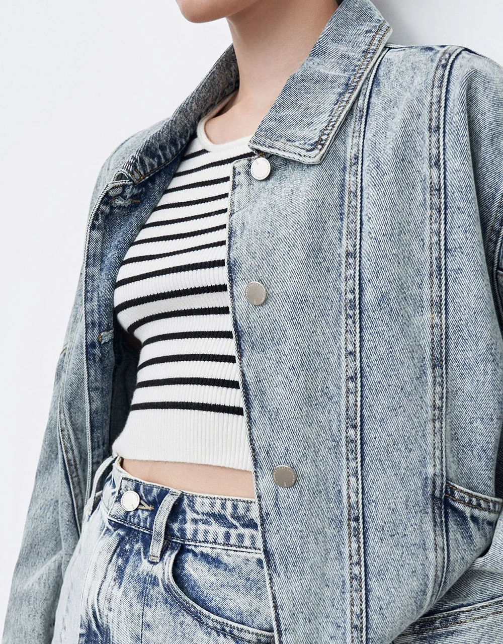 Oversized Stitch Detail Denim Jacket sold by Urban Revivo product image thumbnail 3