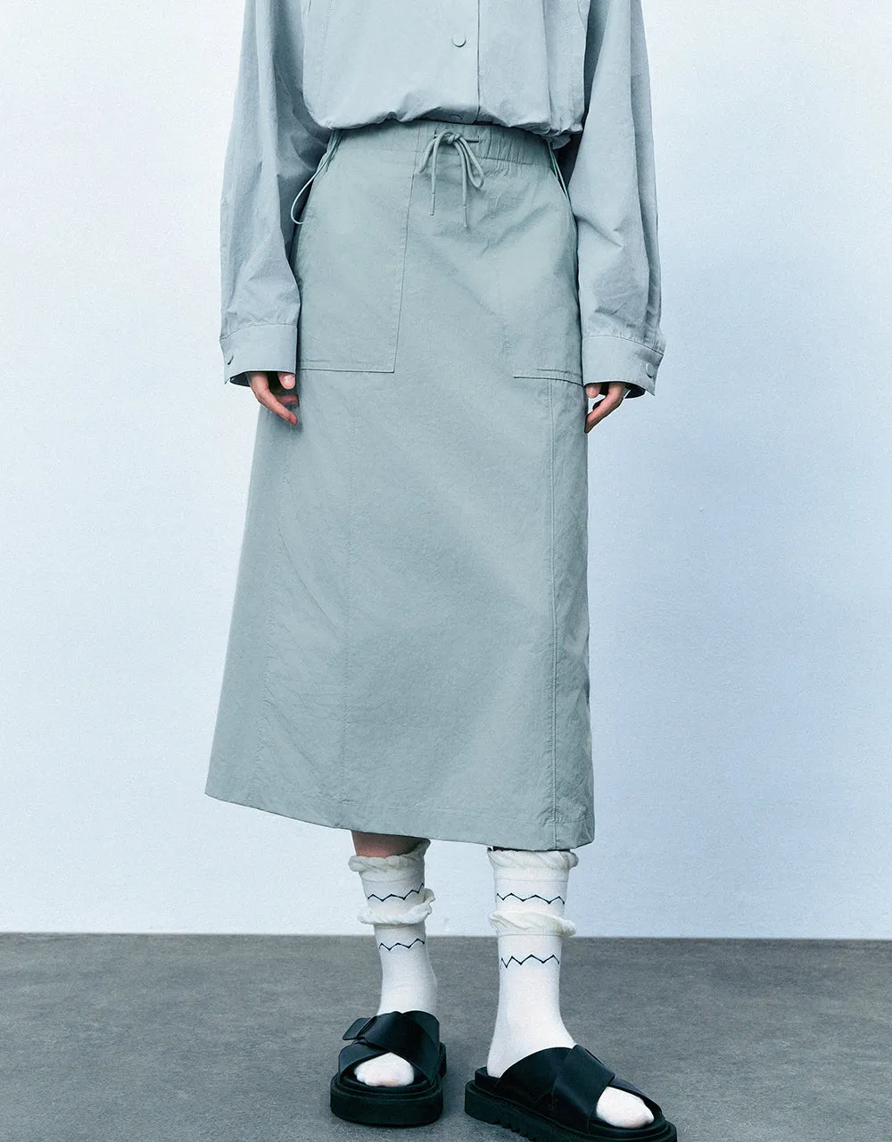 Drawstring Waist Midi A-Line Skirt sold by Urban Revivo product image thumbnail 2