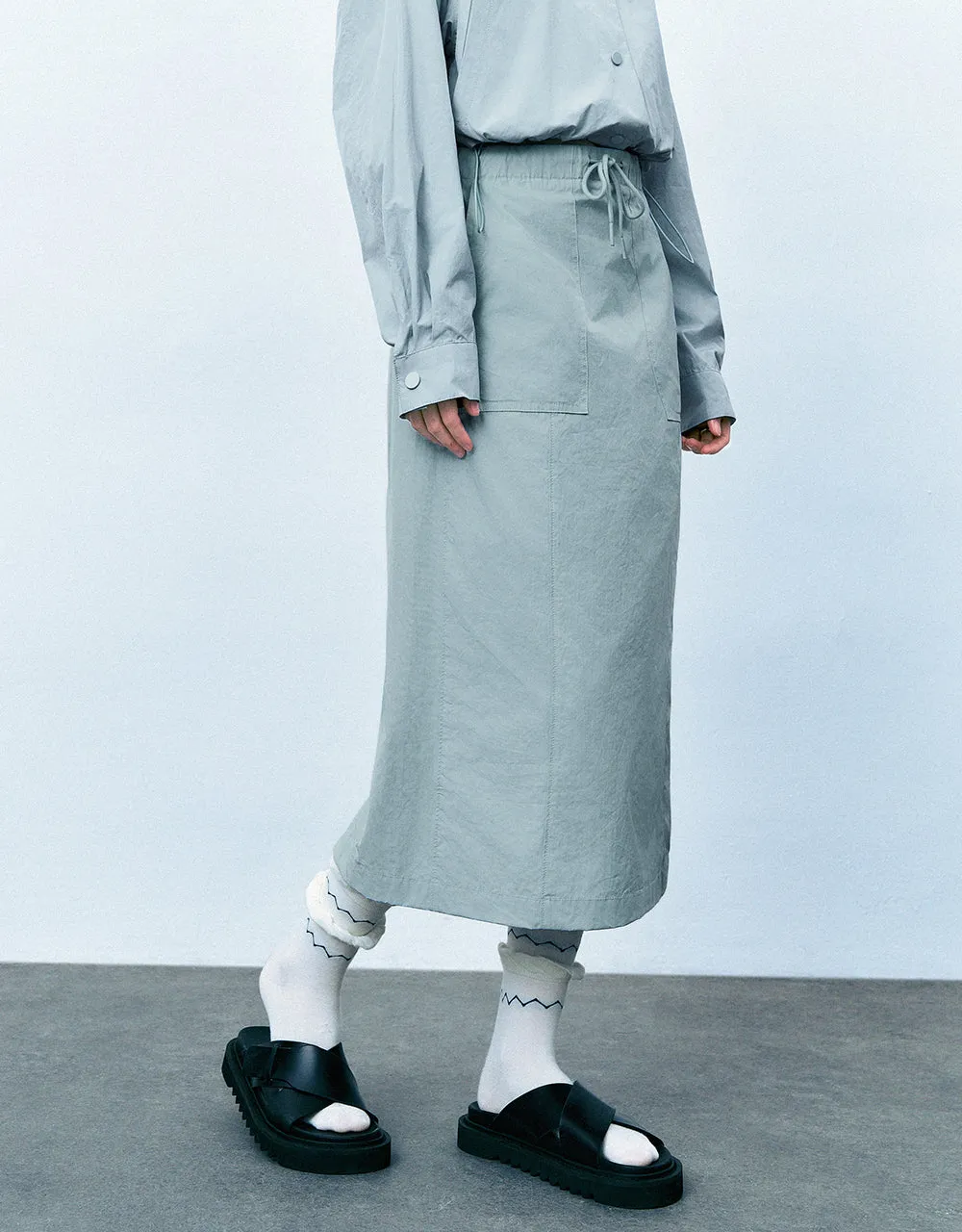 Drawstring Waist Midi A-Line Skirt sold by Urban Revivo product image thumbnail 4