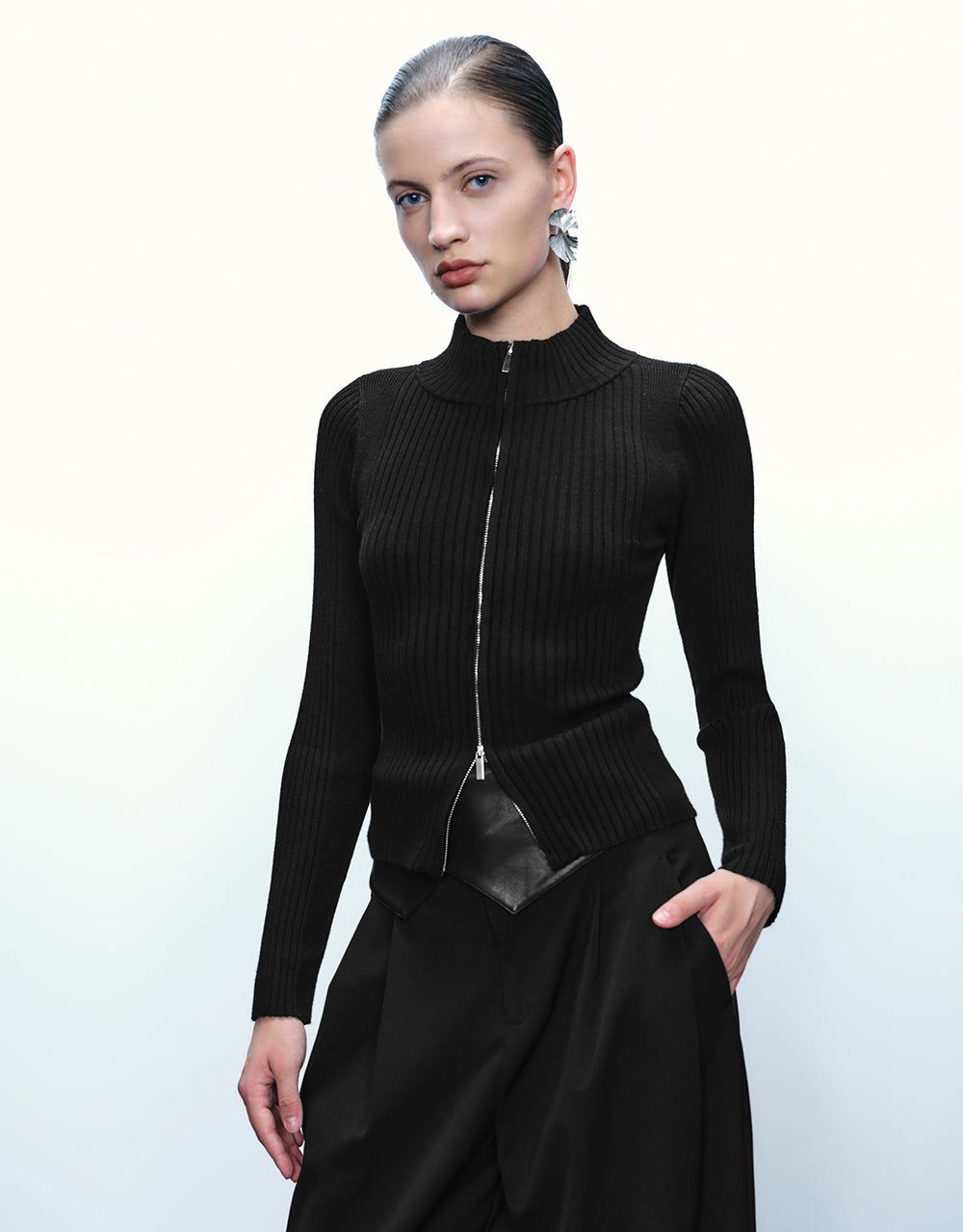 Zipper Front Knitted Cardigan sold by Urban Revivo