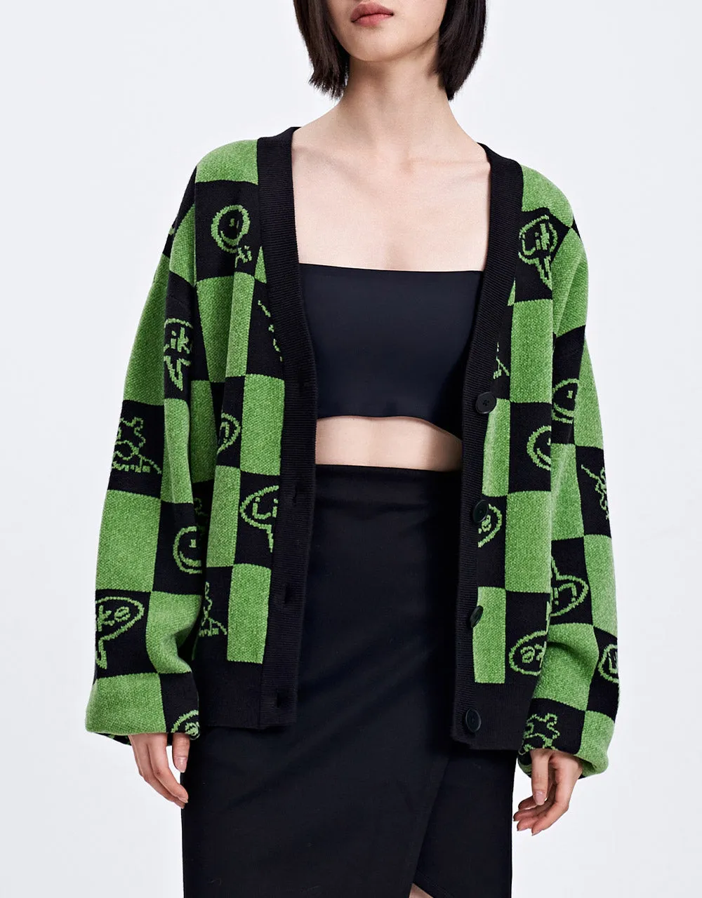 Plaid Smile Face Button Up Cardigan sold by Urban Revivo product image thumbnail 2