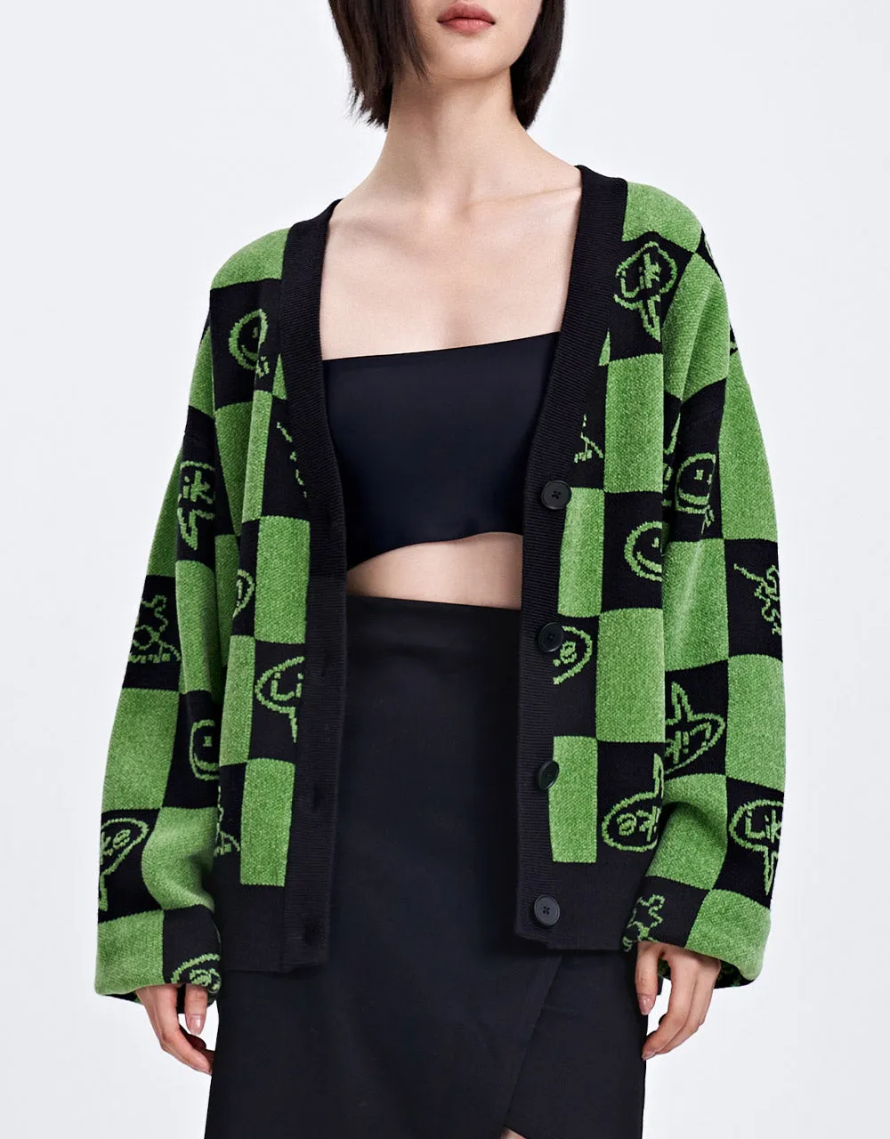 Plaid Smile Face Button Up Cardigan sold by Urban Revivo product image thumbnail 5