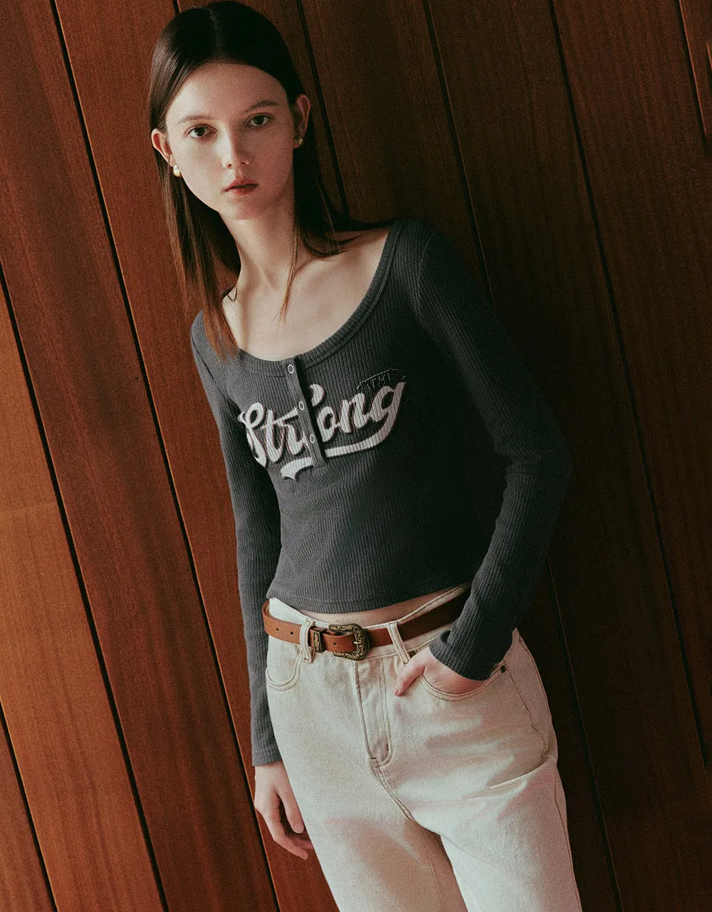 Letter Printed Crew Neck Skinny T-Shirt sold by Urban Revivo