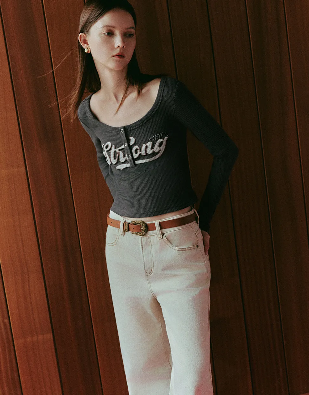 Letter Printed Crew Neck Skinny T-Shirt sold by Urban Revivo product image thumbnail 3