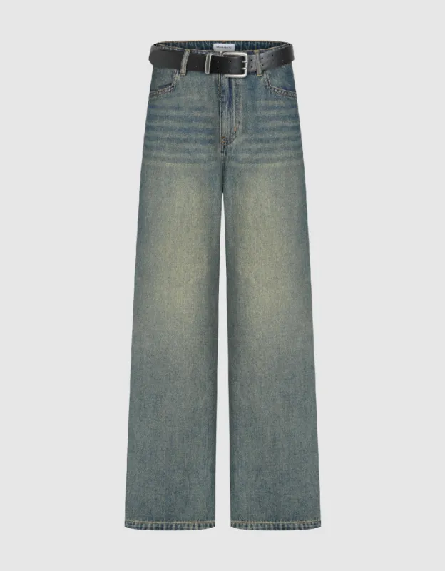 Wide-Leg Jeans With Belt sold by Urban Revivo
