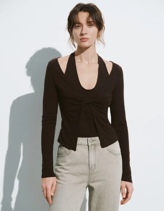 Halter Neck Knitted Skinny T-Shirt sold by Urban Revivo