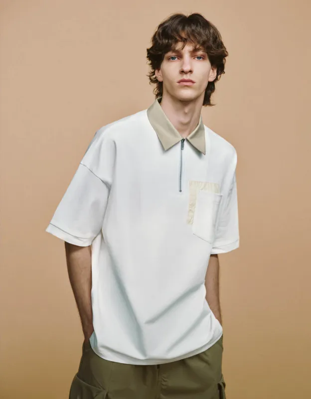 Zip Half Placket Knitted Straight T-Shirt sold by Urban Revivo