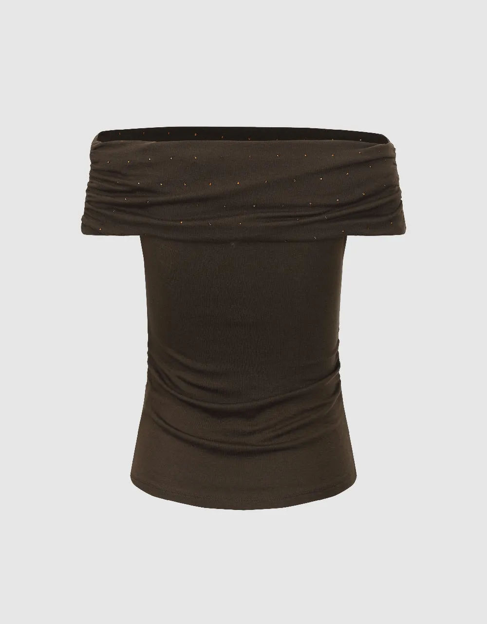 Rhinestone Décor Off-Shoulder Skinny T-Shirt sold by Urban Revivo product image thumbnail 5