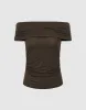 Rhinestone Décor Off-Shoulder Skinny T-Shirt sold by Urban Revivo