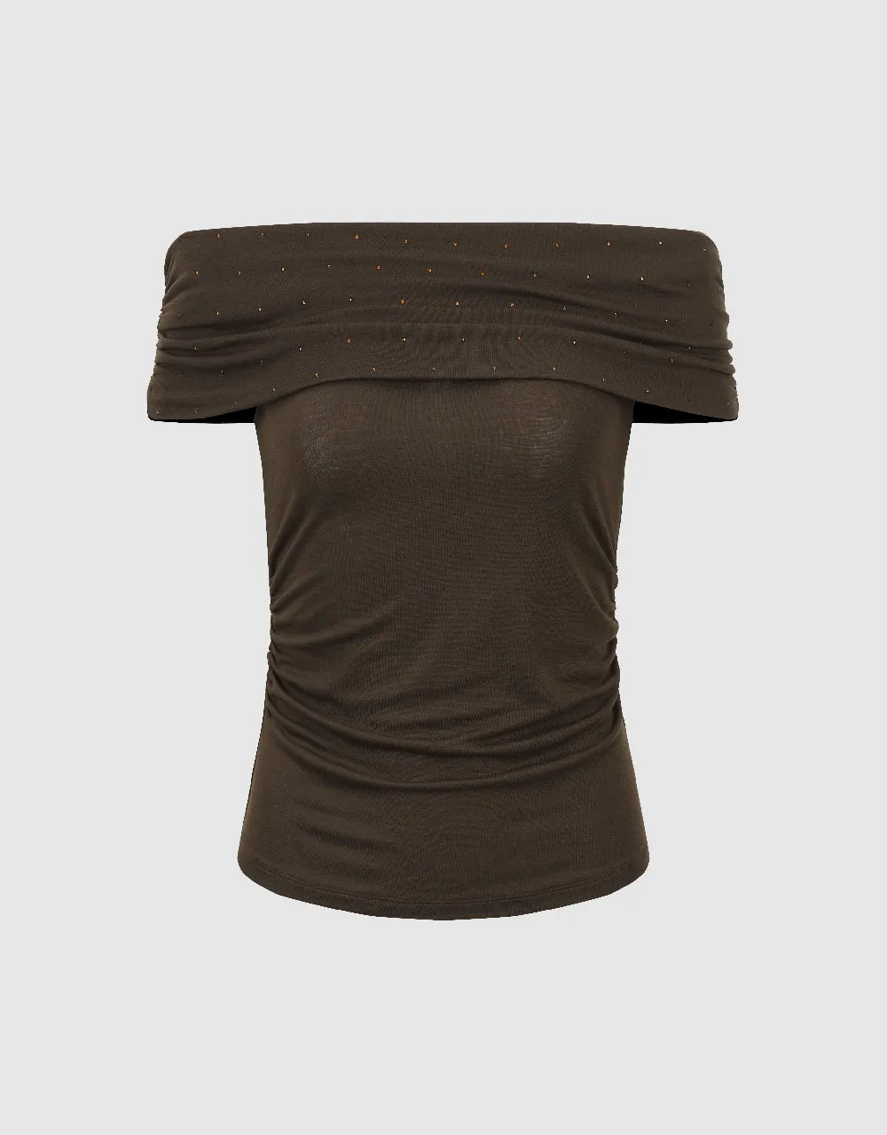 Rhinestone Décor Off-Shoulder Skinny T-Shirt sold by Urban Revivo product image thumbnail 2