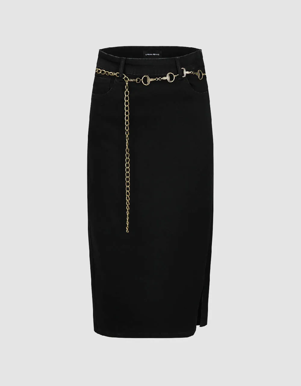 Midi Straight Denim Skirt With Chain sold by Urban Revivo