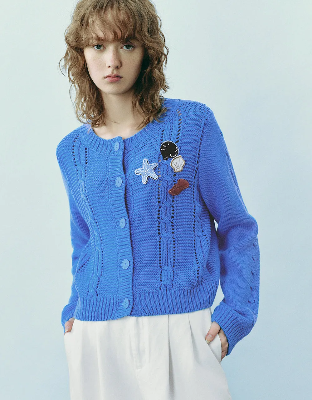 Drop Shoulder Sleeve Crew Neck Knitted Cardigan sold by Urban Revivo
