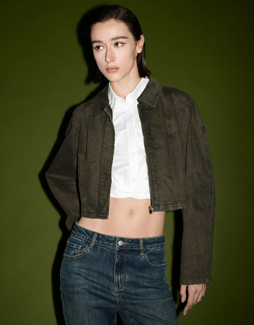 Cropped Denim Jacket sold by Urban Revivo