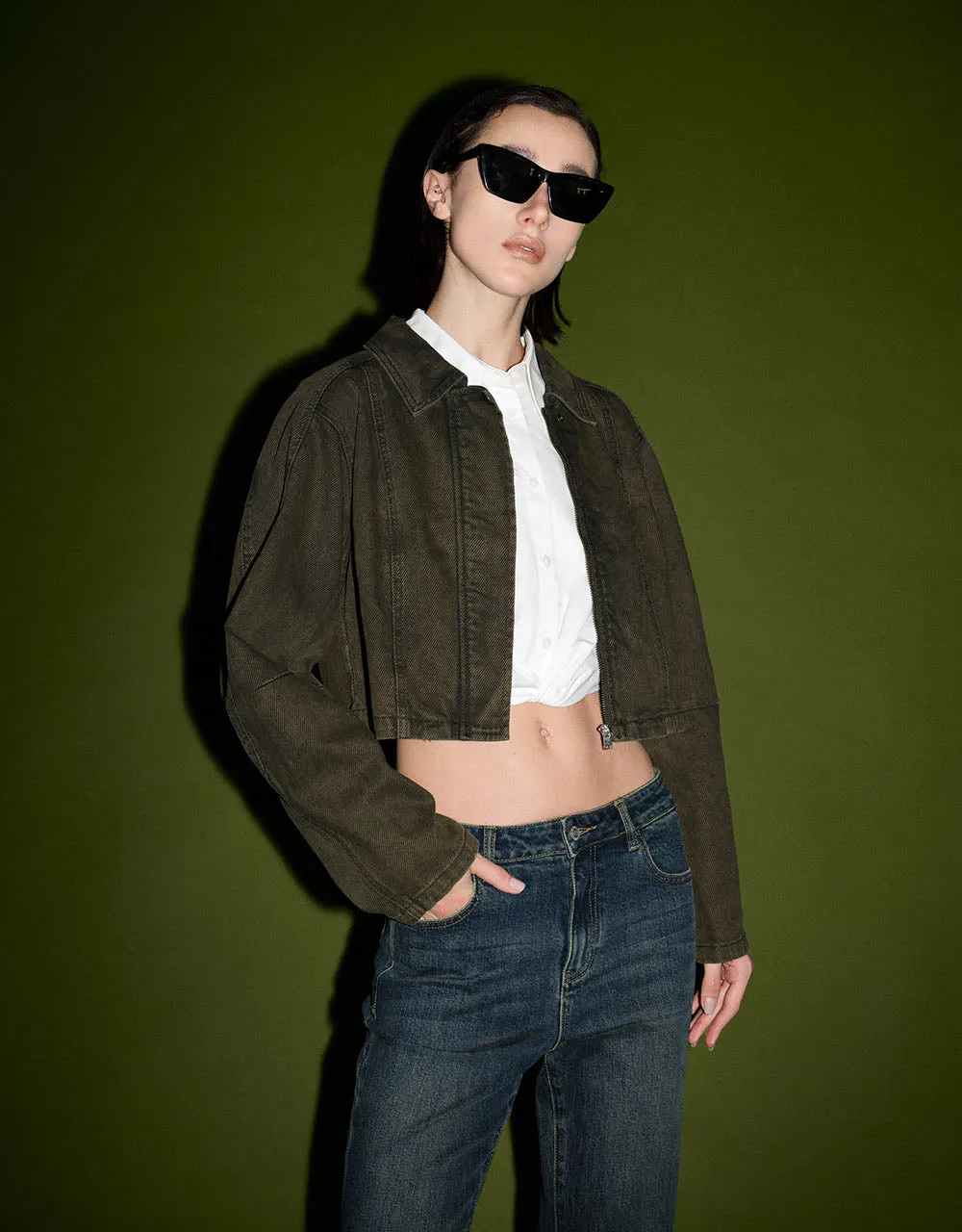 Cropped Denim Jacket sold by Urban Revivo product image thumbnail 3