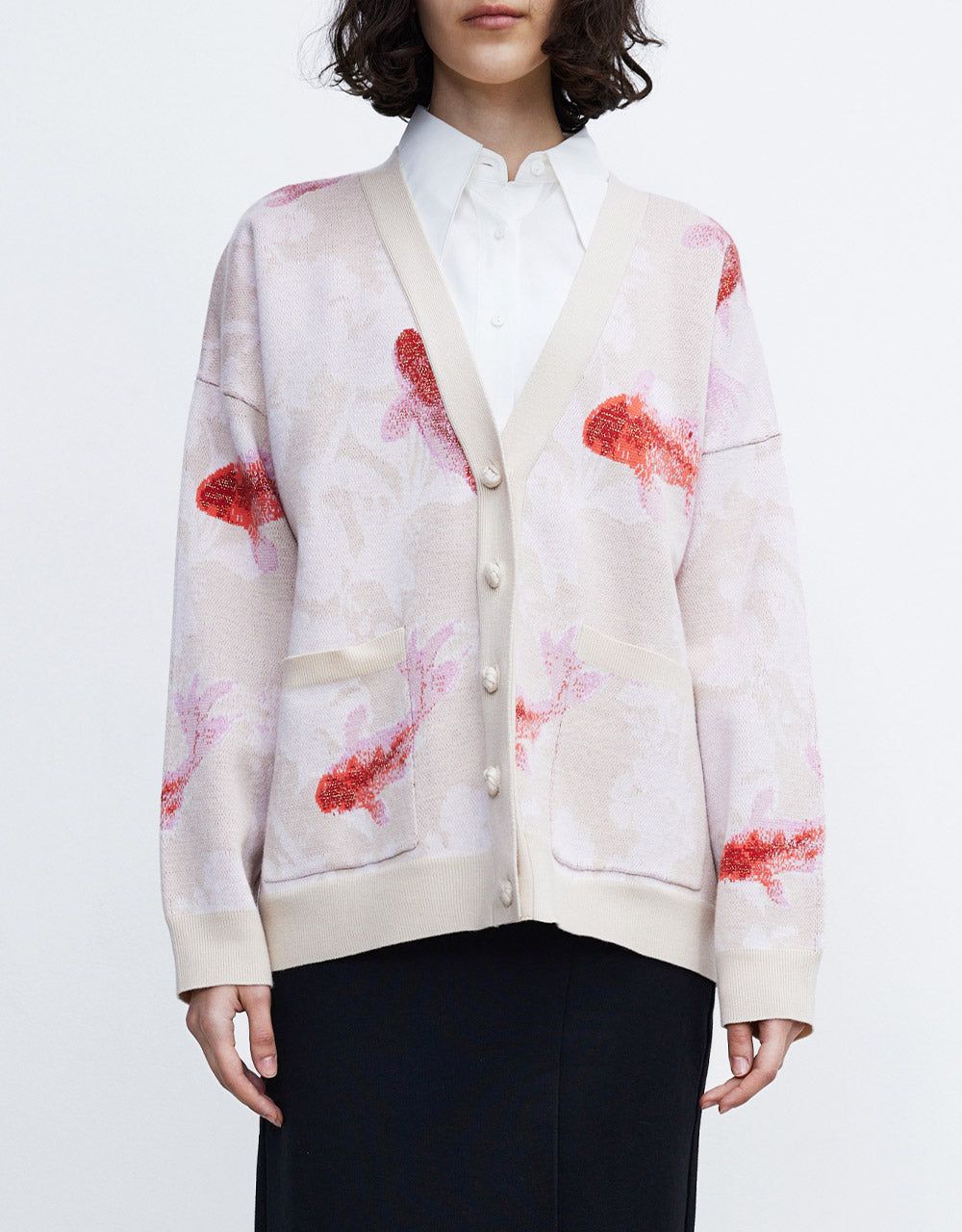 Lucky Fish Jacquard V Neck Cardigan sold by Urban Revivo product image thumbnail 2