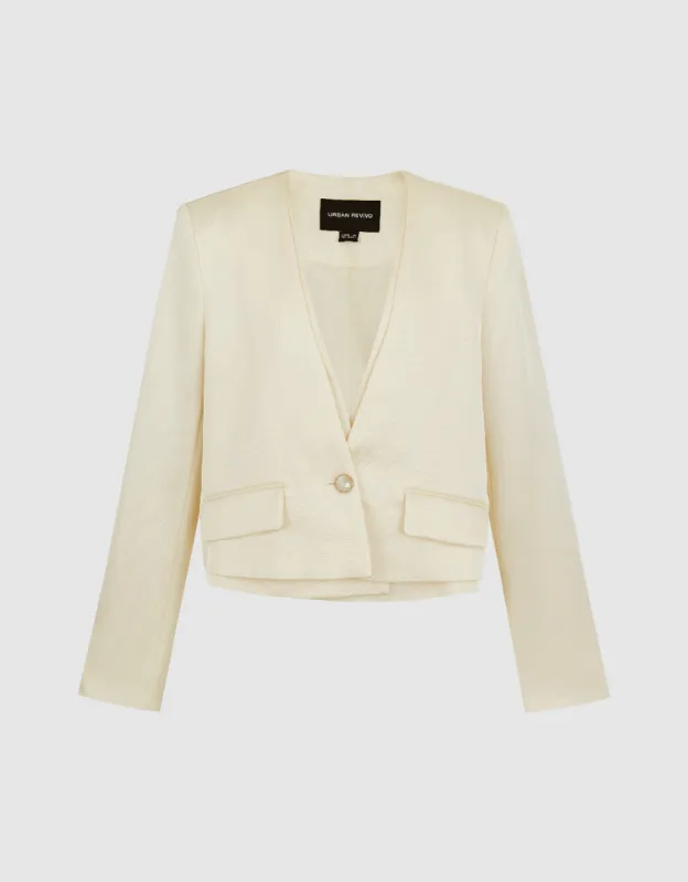 Cropped V-Neck Blazer Jacket sold by Urban Revivo