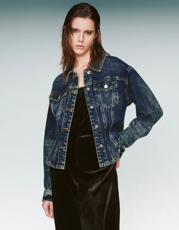 Drop Shoulder Sleeve Denim Jacket sold by Urban Revivo