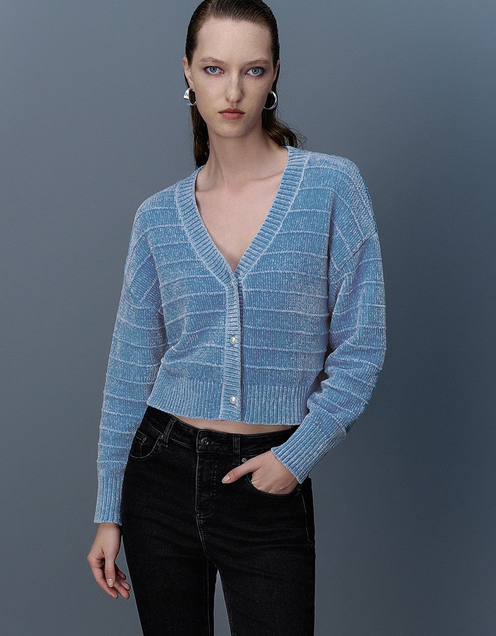 Drop Shoulder Sleeve V-Neck Knitted Cardigan sold by Urban Revivo