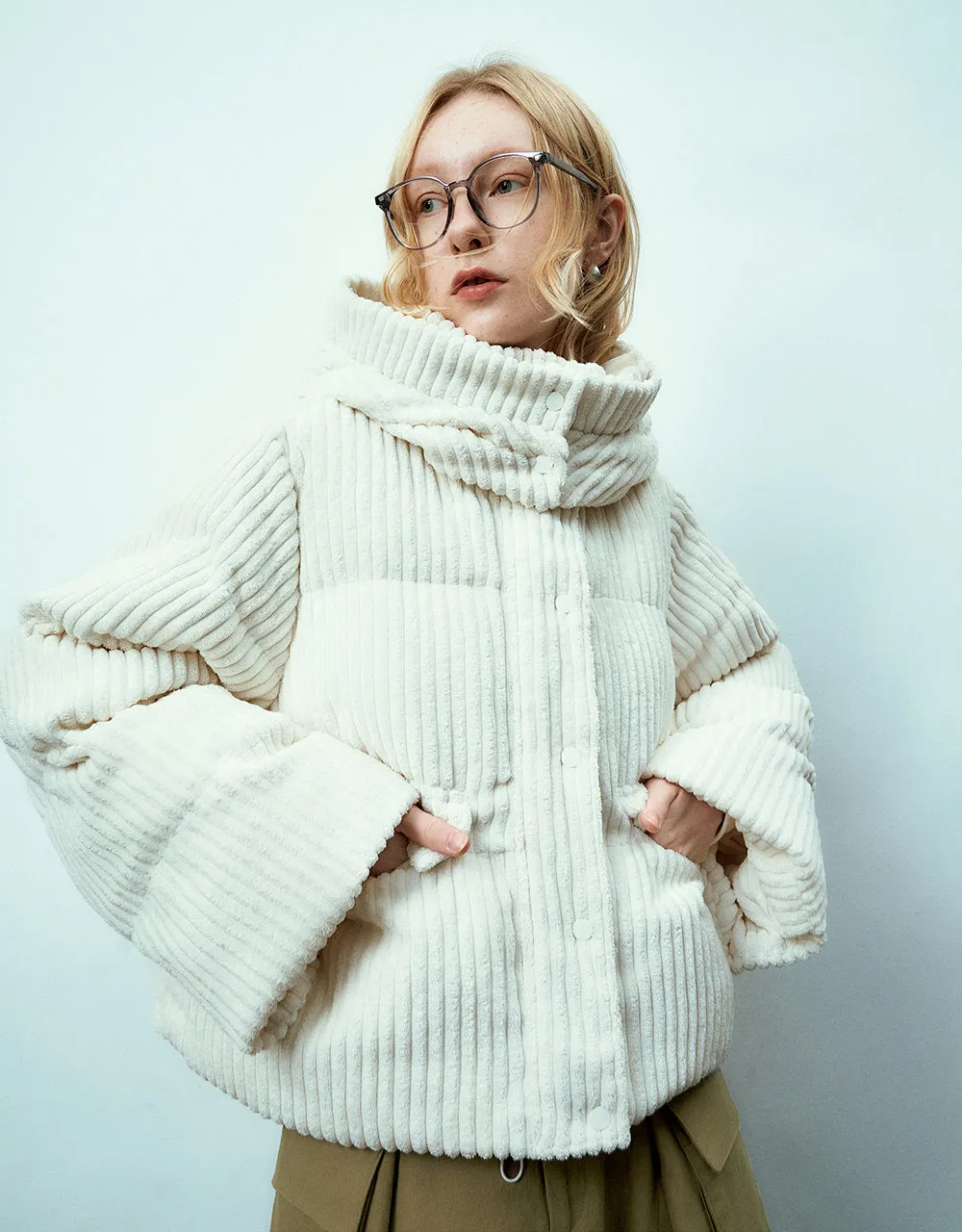 Textured Stand Collar Hooded Padded Coat sold by Urban Revivo