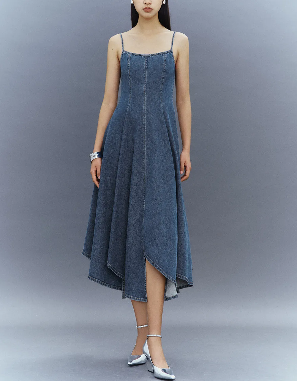 Off-Shoulder Denim Cami A-Line Dress sold by Urban Revivo product image thumbnail 2