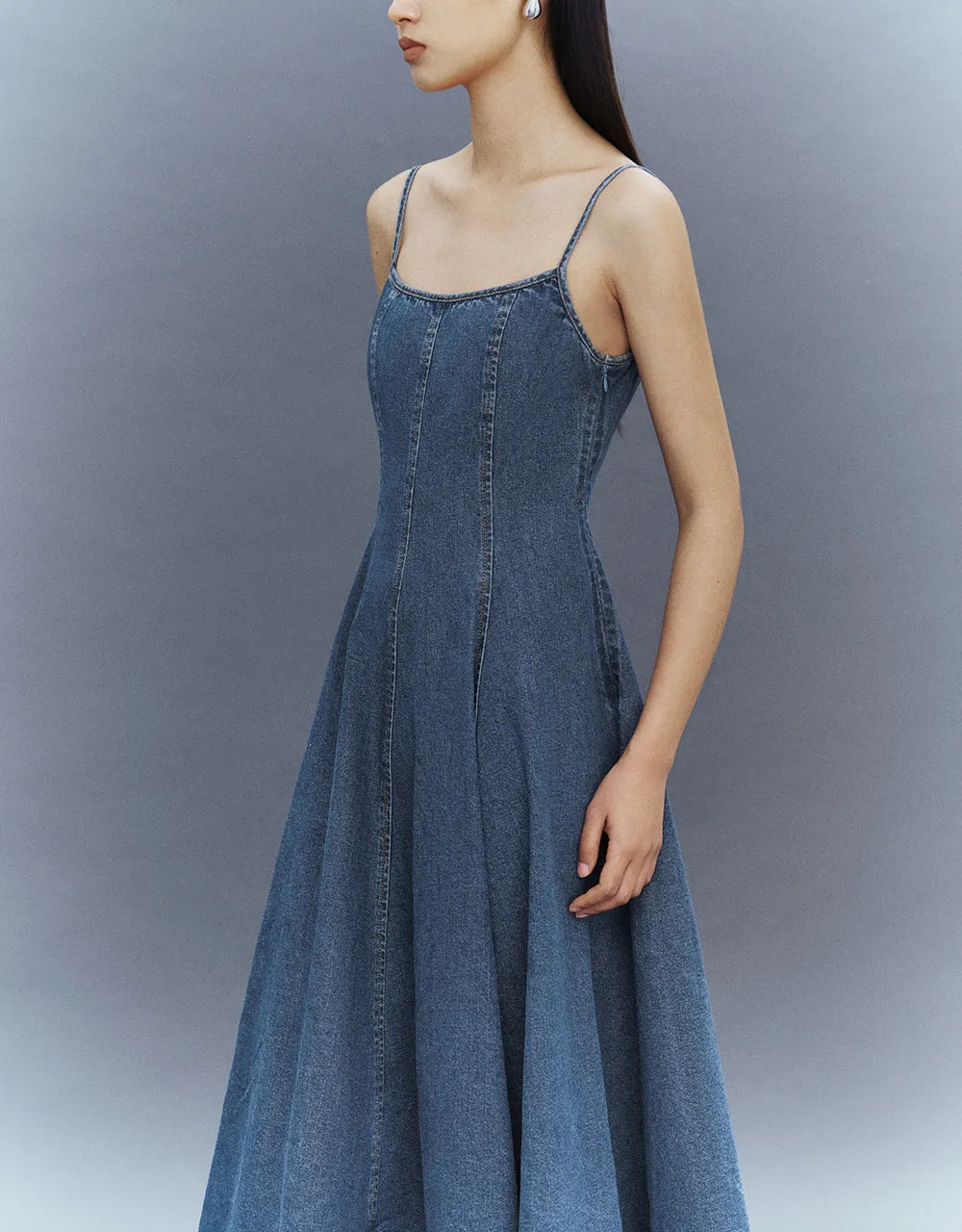 Off-Shoulder Denim Cami A-Line Dress sold by Urban Revivo product image thumbnail 3