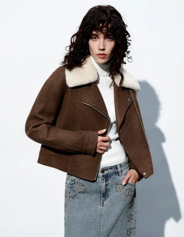 Zipper Side Woolen Jacket With Furry Collar sold by Urban Revivo
