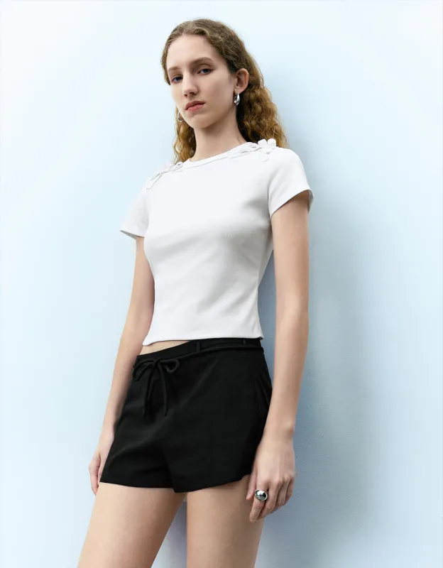 Bow Décor Skinny T-Shirt sold by Urban Revivo