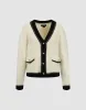 Contrast Trim Furry V-Neck Knitted Cardigan sold by Urban Revivo