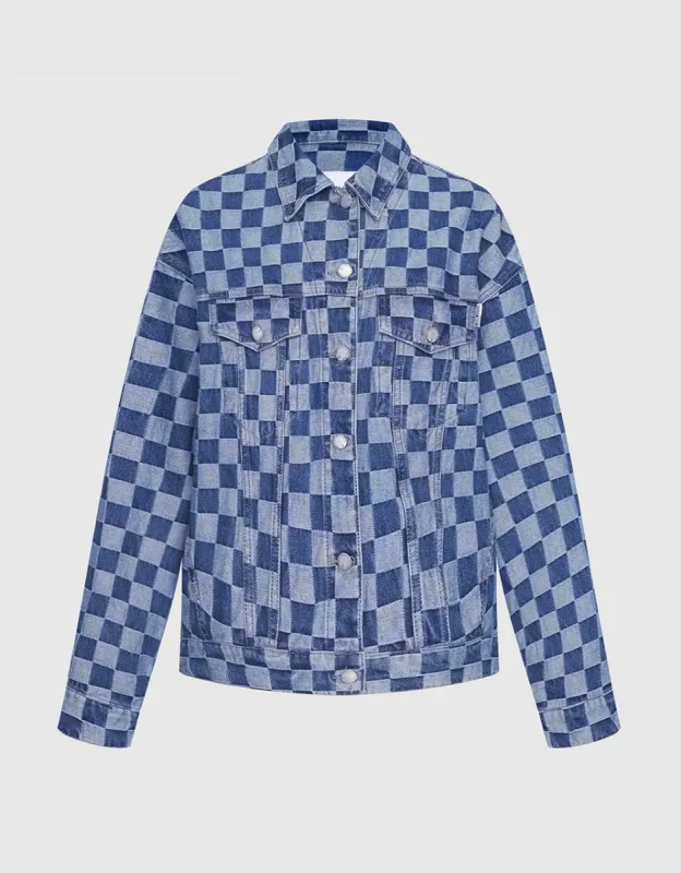 Checkered Denim Jacket sold by Urban Revivo