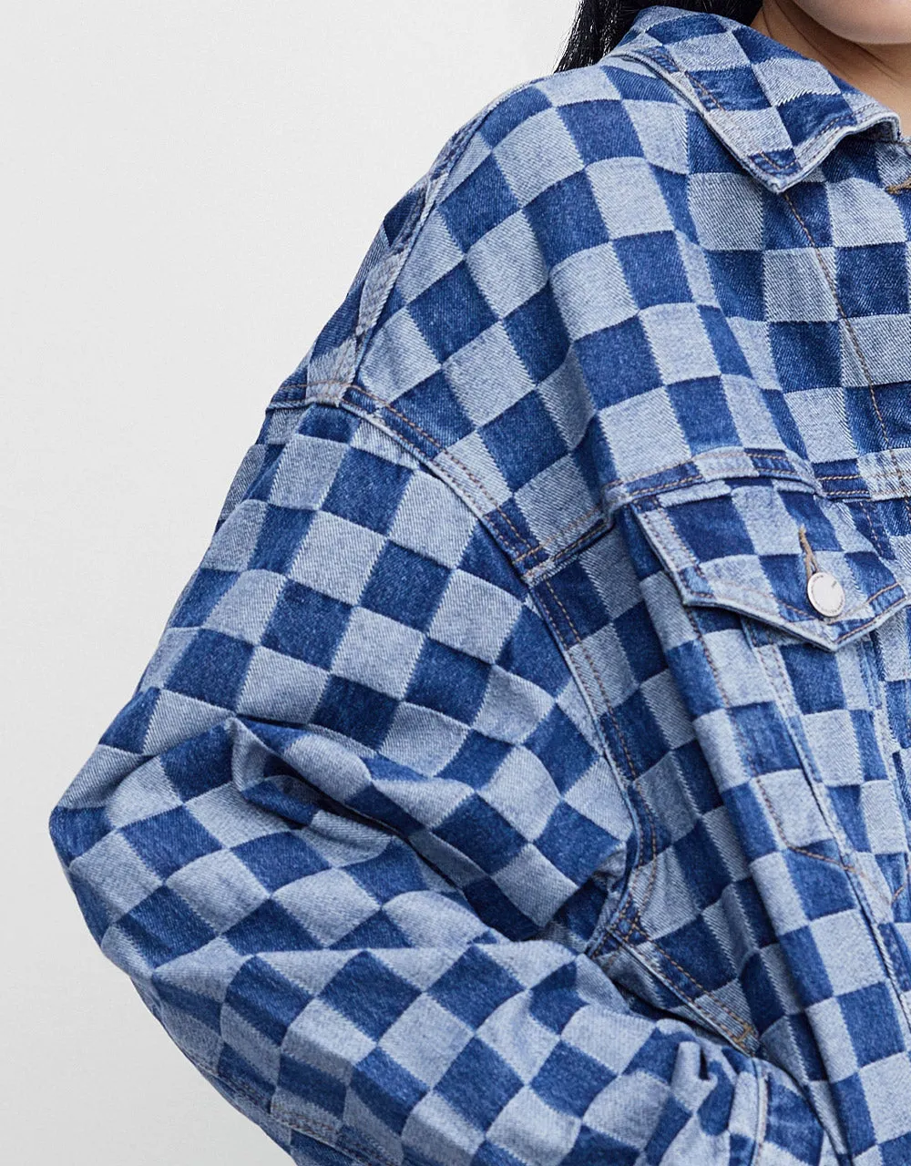 Checkered Denim Jacket sold by Urban Revivo product image thumbnail 3