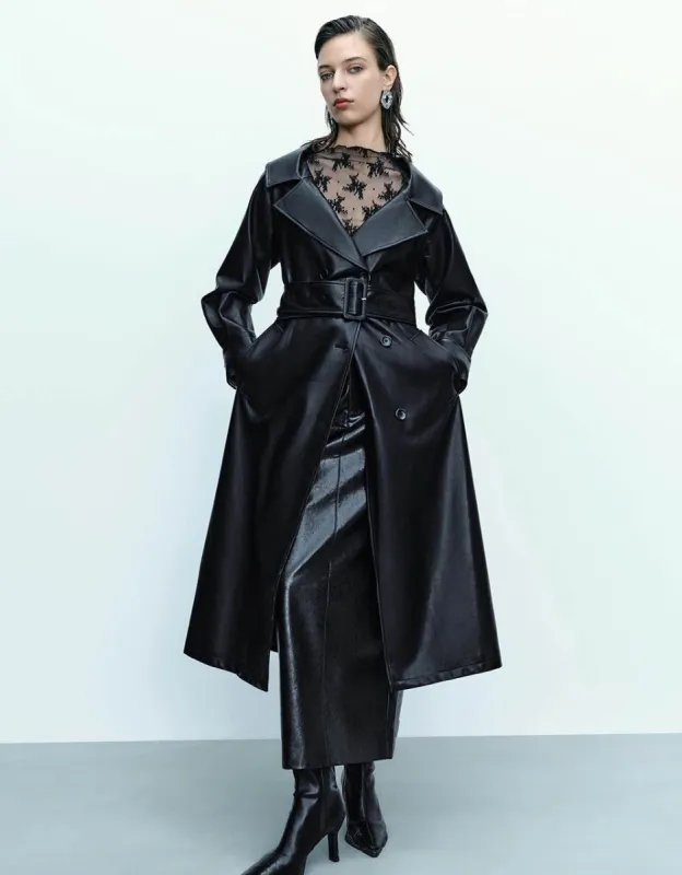 Vegan Leather Skater Coat sold by Urban Revivo