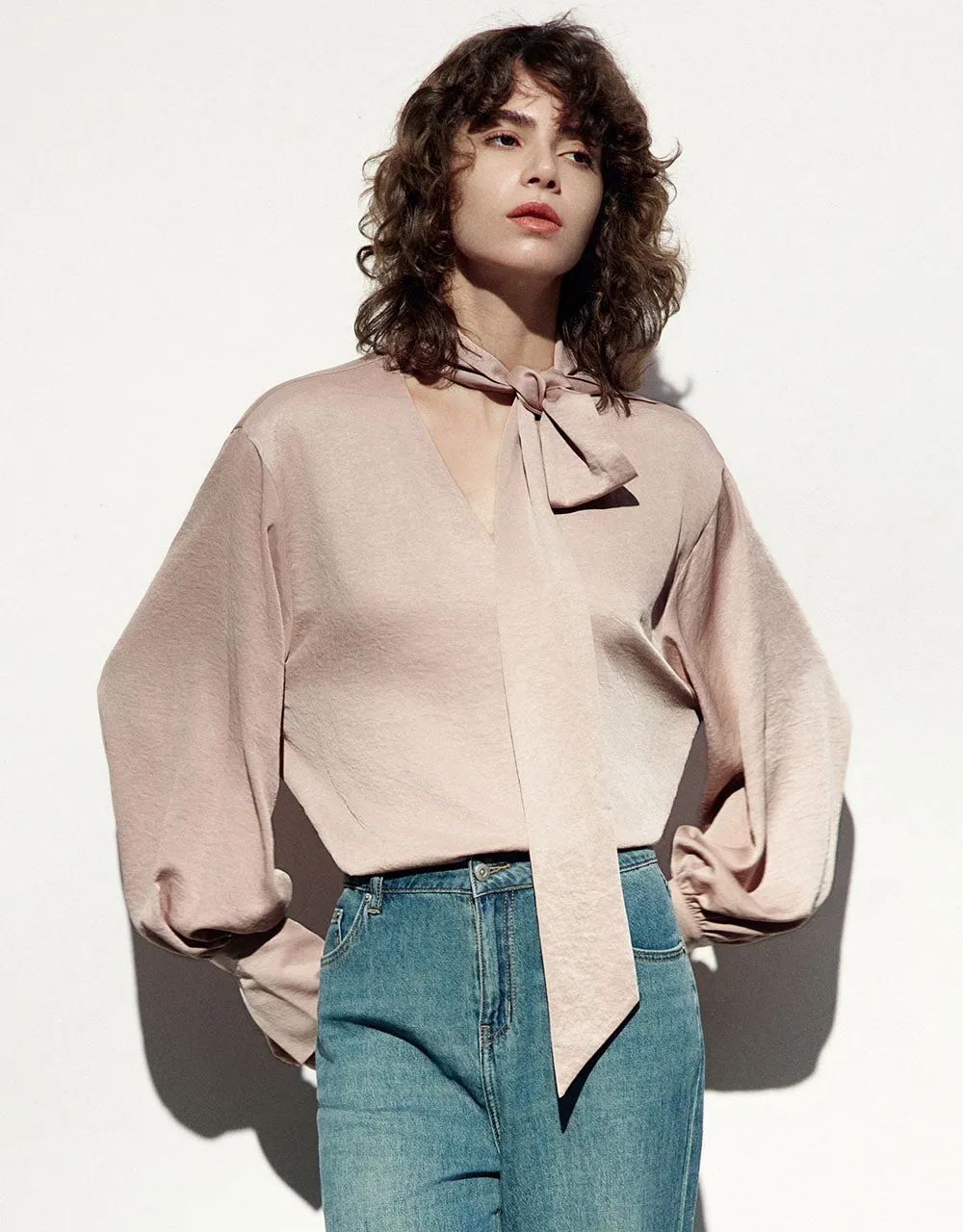 Tie Front V-Neck Overhead Shirt sold by Urban Revivo