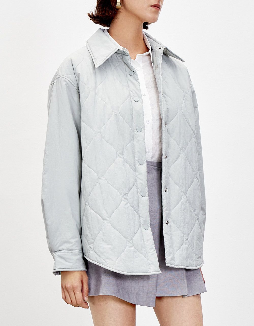 Quilted Drop Shoulder Button Up Lightweight Winter Coat sold by Urban Revivo product image thumbnail 3