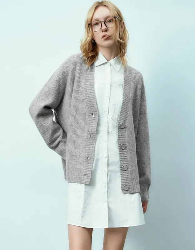 Drop Shoulder Sleeve V-Neck Knitted Cardigan sold by Urban Revivo