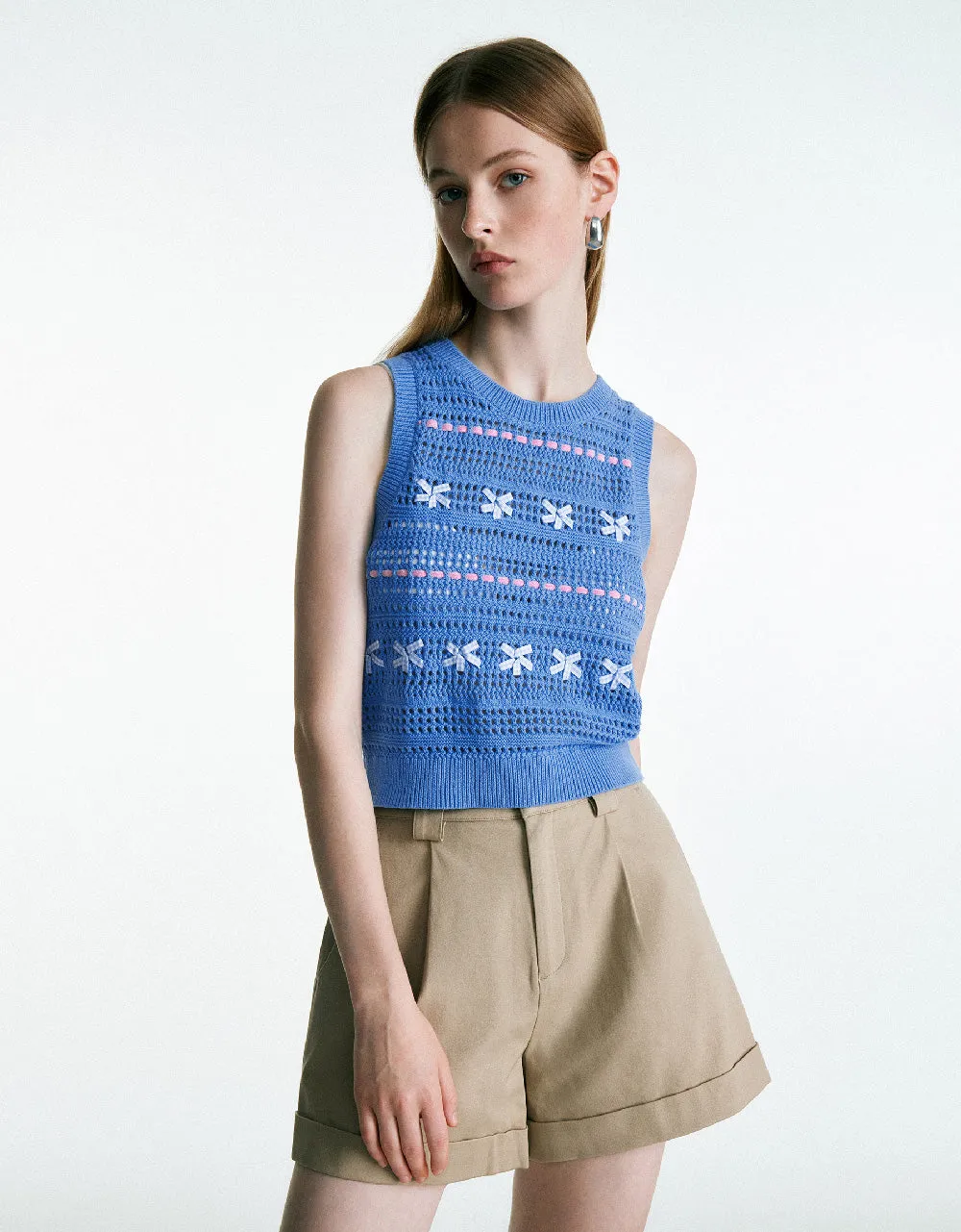 Crochet Crew Neck Knitted Tank Top sold by Urban Revivo