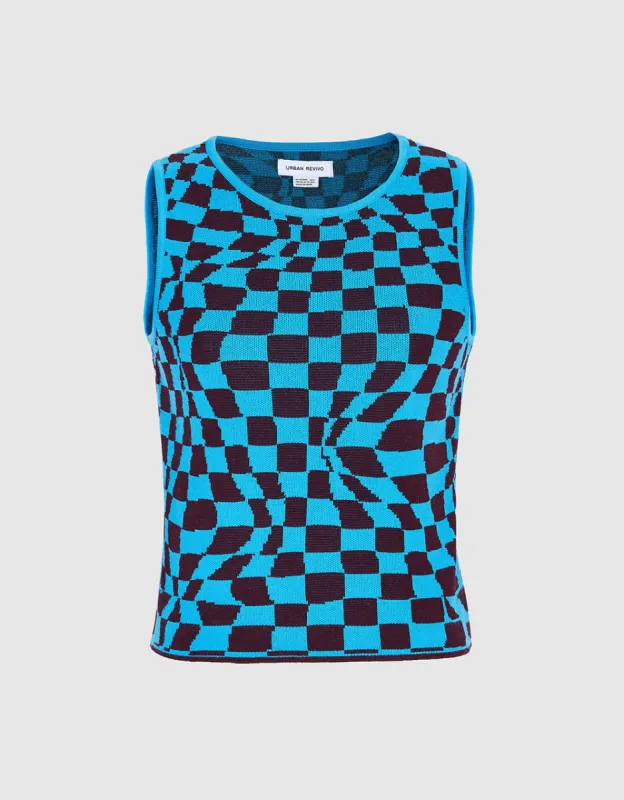 Wavy Checkered Knitted Vest made by Urban Revivo