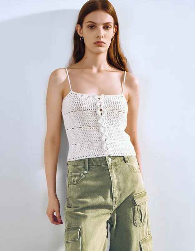 Square-cut Collar Knitted Cami Top sold by Urban Revivo