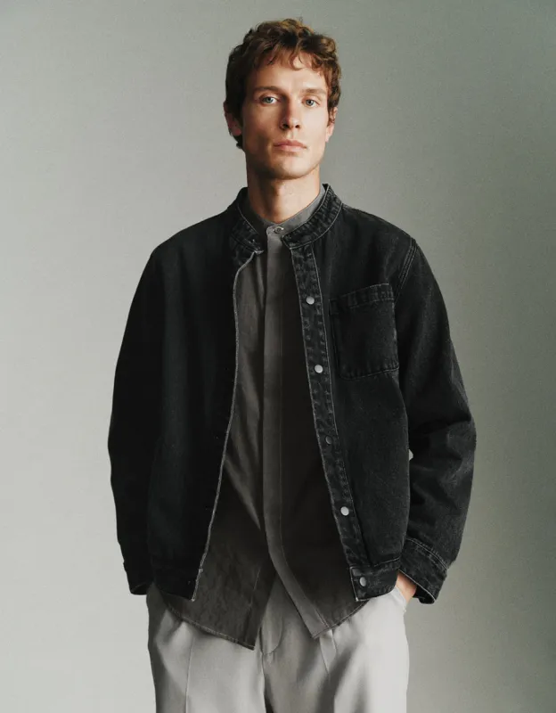 Standard Sleeve Stand Collar Denim Jacket made by Urban Revivo