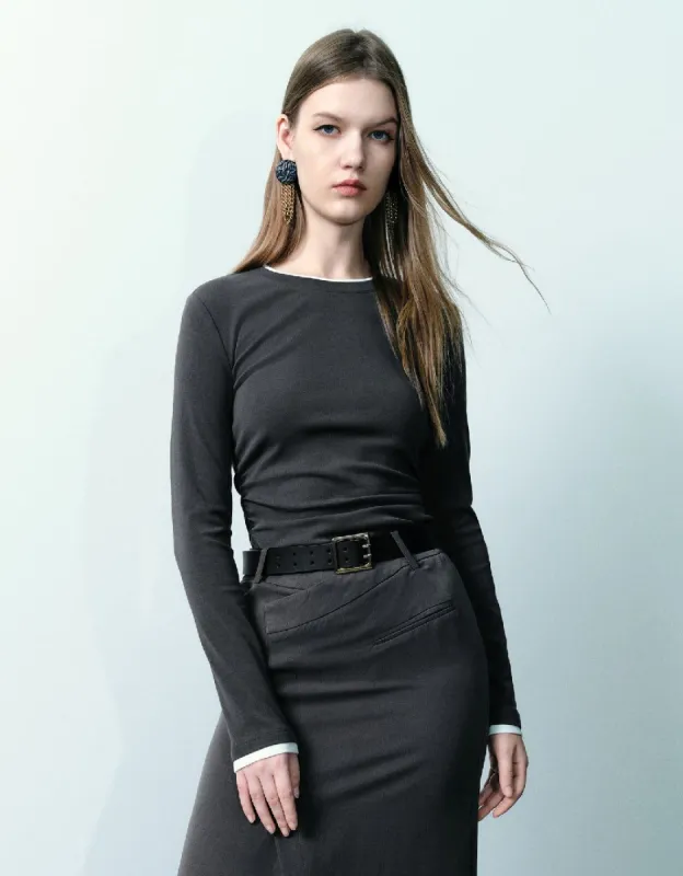 Asymmetric Crew Neck Straight T-Shirt sold by Urban Revivo