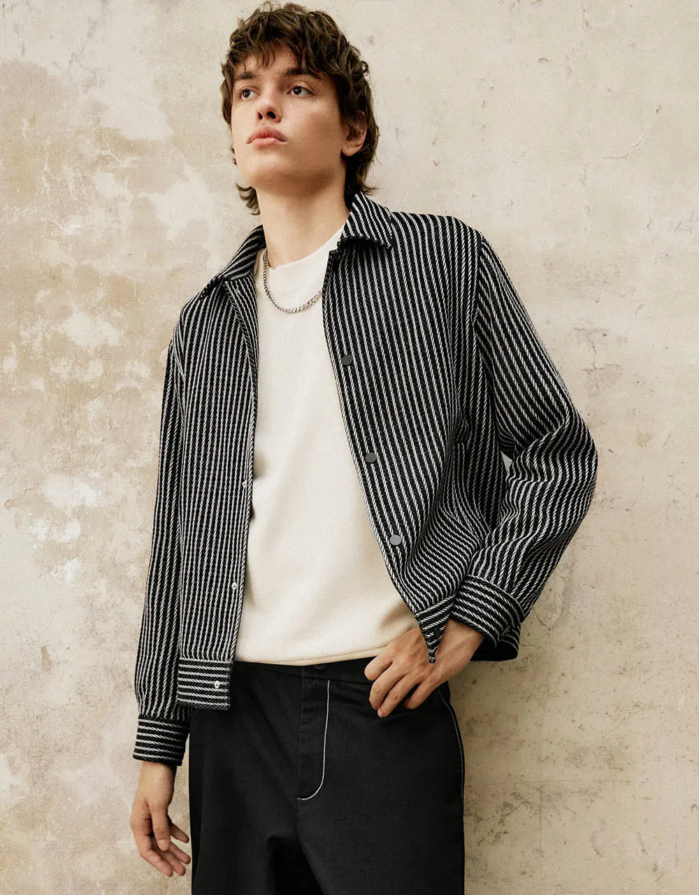 Press Button Striped Jacket sold by Urban Revivo