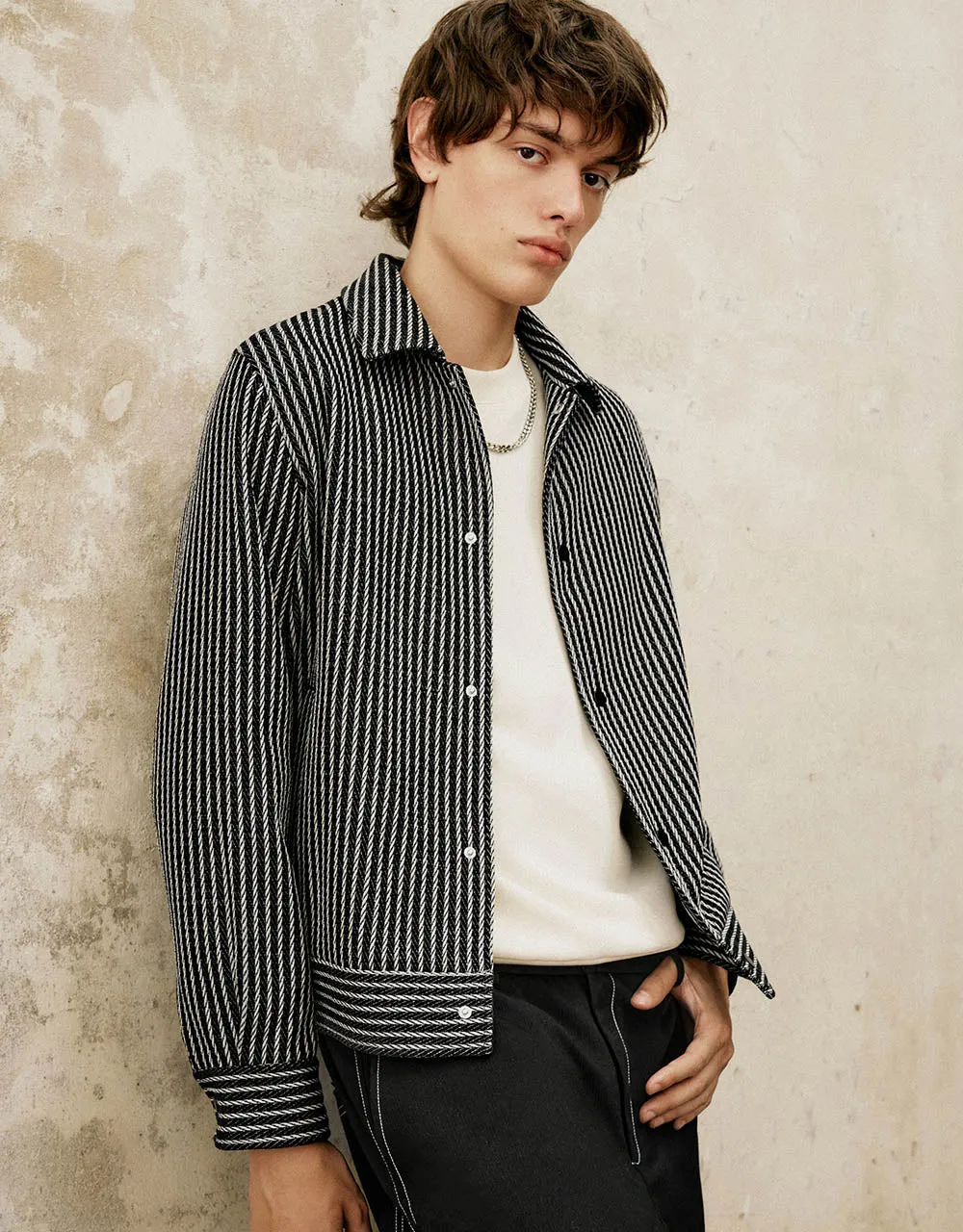 Press Button Striped Jacket sold by Urban Revivo product image thumbnail 2