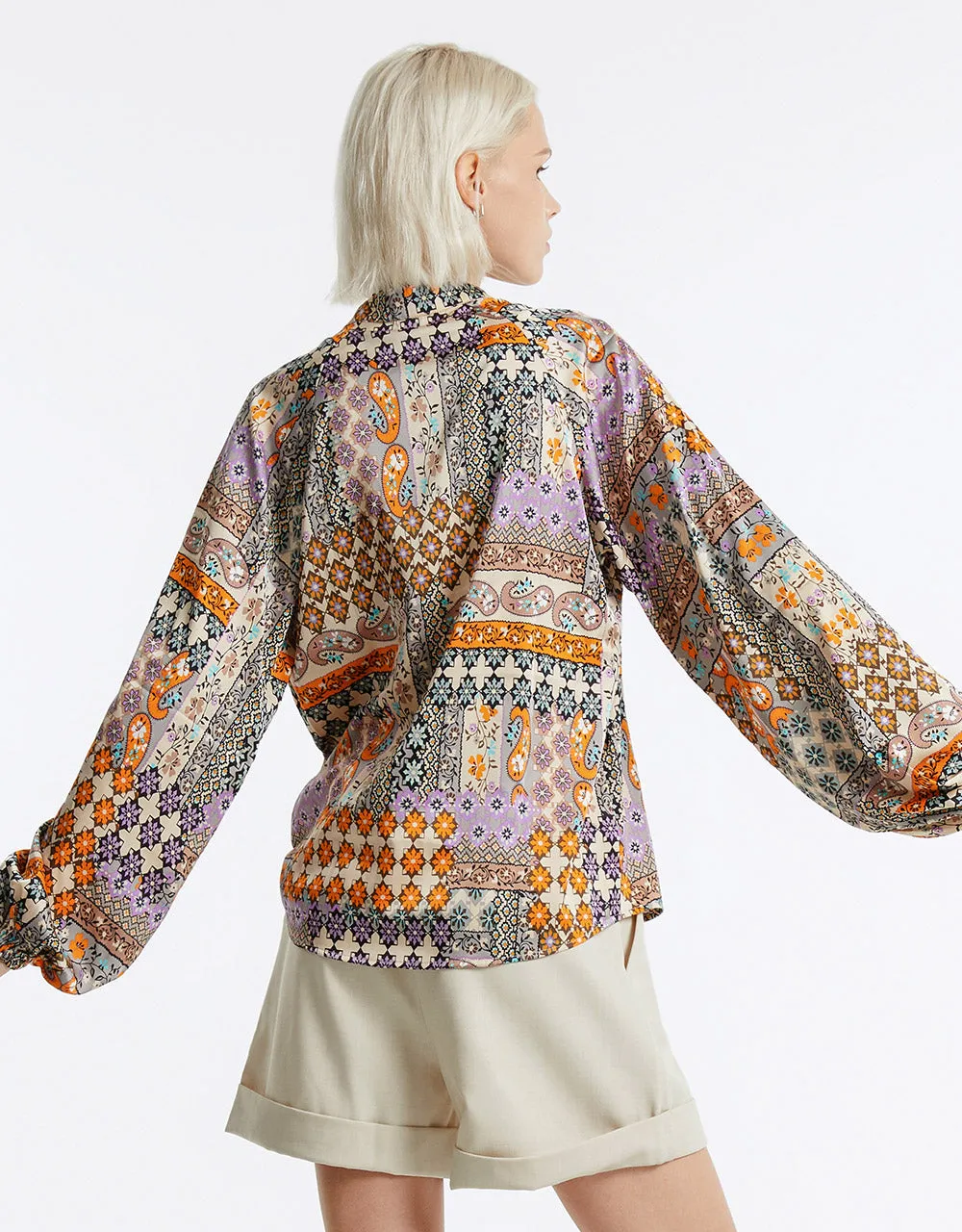 Patchwork Print Satin Shirt sold by Urban Revivo product image thumbnail 4