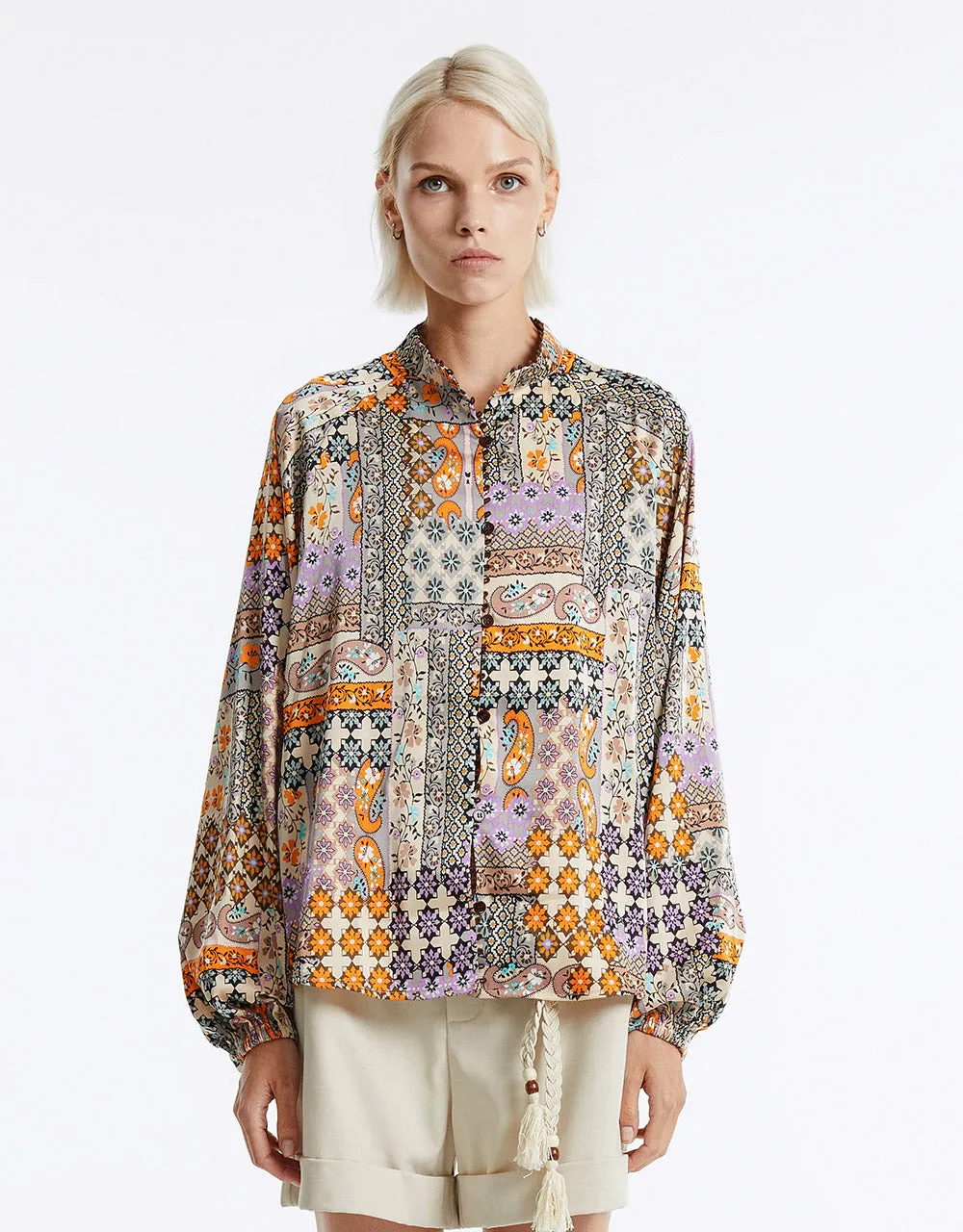 Patchwork Print Satin Shirt sold by Urban Revivo product image thumbnail 3