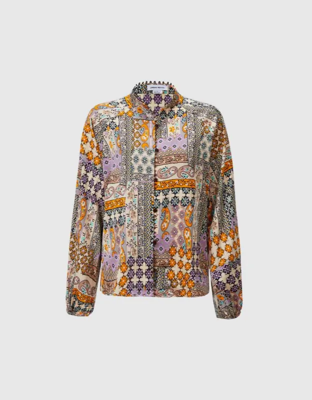 Patchwork Print Satin Shirt sold by Urban Revivo