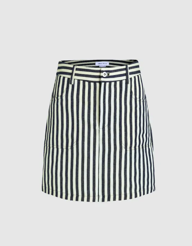 Striped Mini A-Line Skirt sold by Urban Revivo