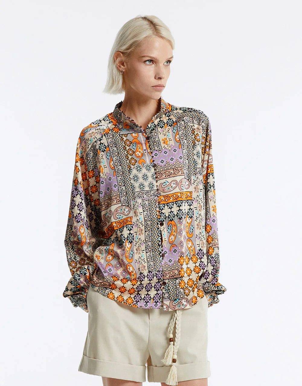 Patchwork Print Satin Shirt sold by Urban Revivo product image thumbnail 2