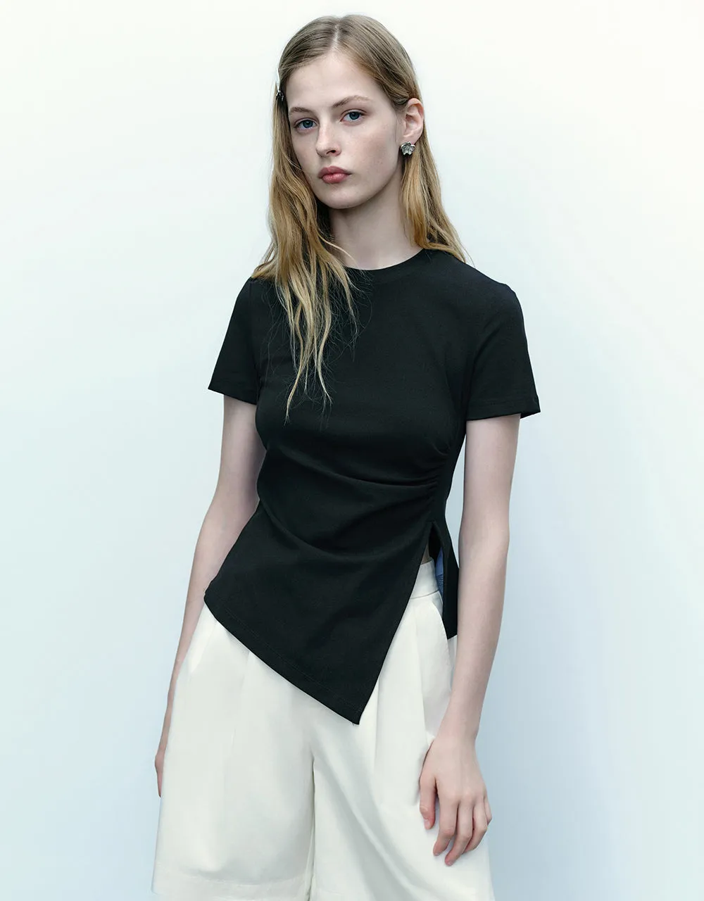 Split Hem Crew Neck Skater T-Shirt sold by Urban Revivo