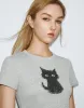 Cat Printed Crew Neck Skinny T-Shirt sold by Urban Revivo